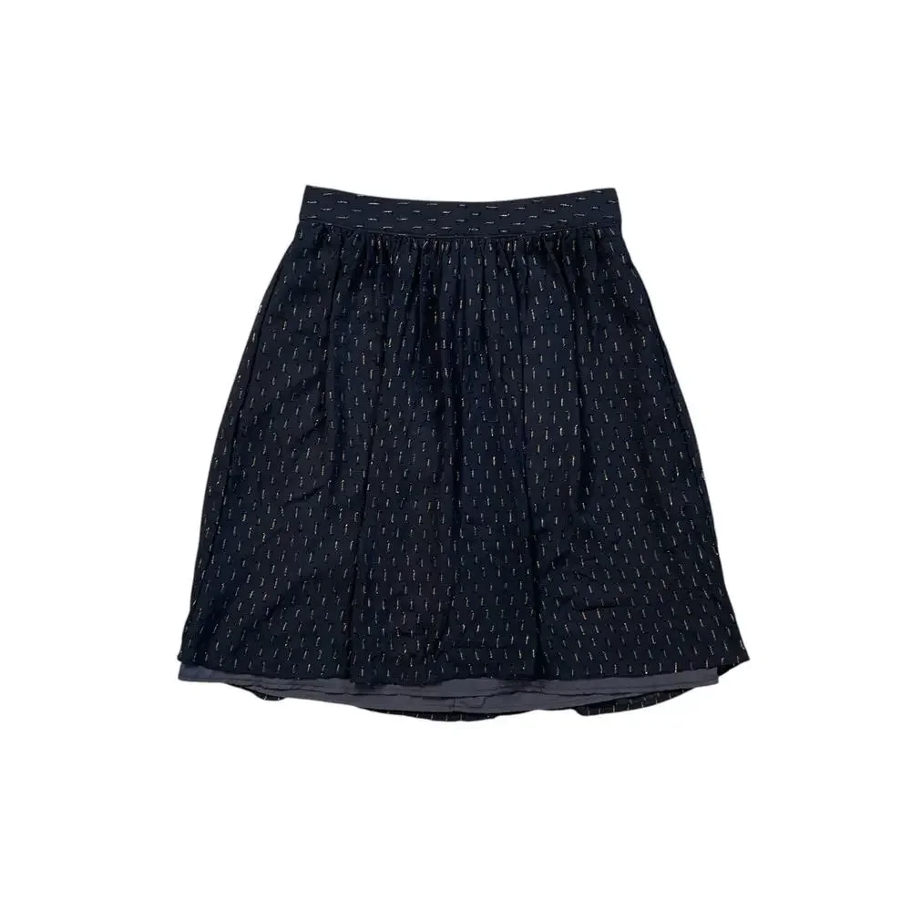 J Crew Skirt Womens 0 Blue Gold Thread Lined Zip Back Metallic Fibers Back Zip